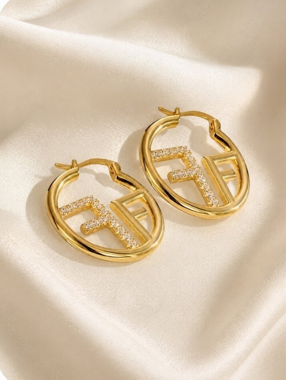 18K Gold Letter F Hoop Earrings